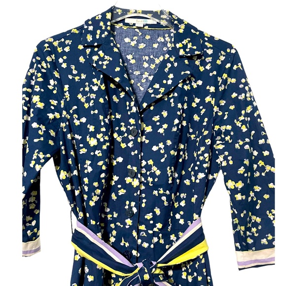 Boden Riviera Button Front Belted Shirt Dress Navy Blue Floral Size 10L - Picture 5 of 9